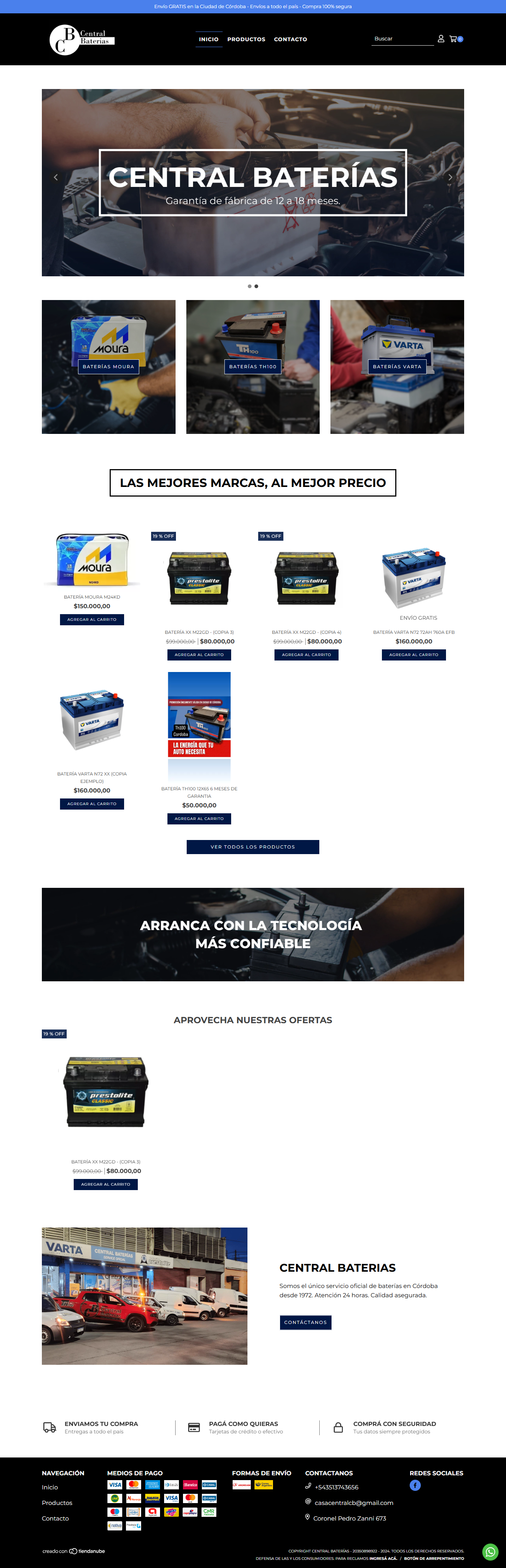 Homepage de la página web Centralbaterias
